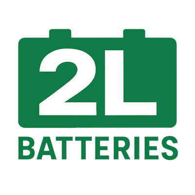 Logo of 2L Batteries with green background and white text